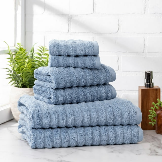 Mainstays Performance 6-Piece Towel Set, Textured Blue Linen