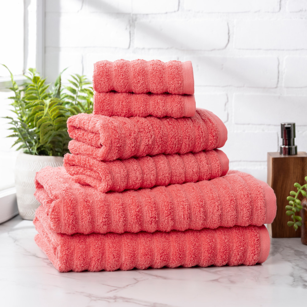 Mainstays Performance 6-Piece Towel Set, Textured Island Coral - image 1 of 7
