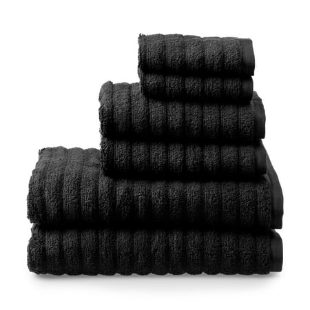 Mainstays Performance 6-Piece Towel set, Textured Rich Black