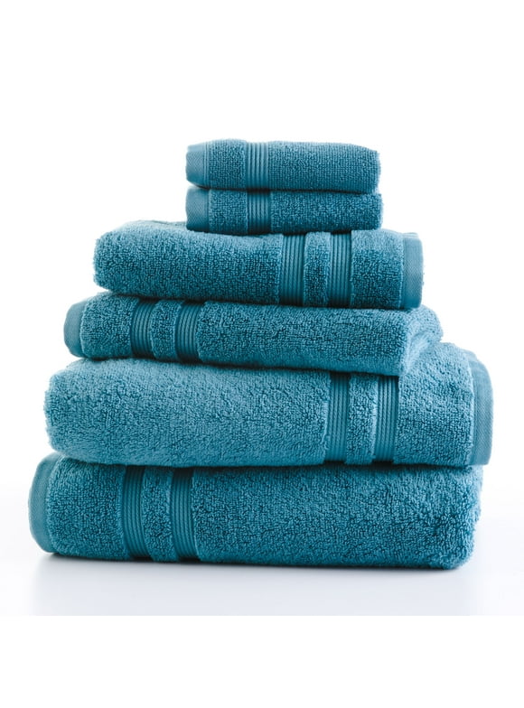 Mainstays Performance Anti-Microbial Solid 6 Piece Towel Set, Aqua