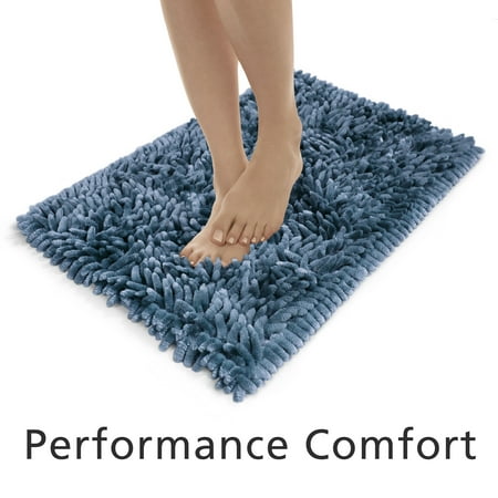 Mainstays Performance Bath Rug, Aqua, Shiny Chenille Top, Memory Foam, 17x24”