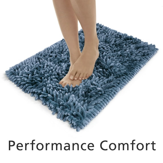 Mainstays Performance Bath Rug, Aqua, Shiny Chenille Top, Memory Foam, 17x24”