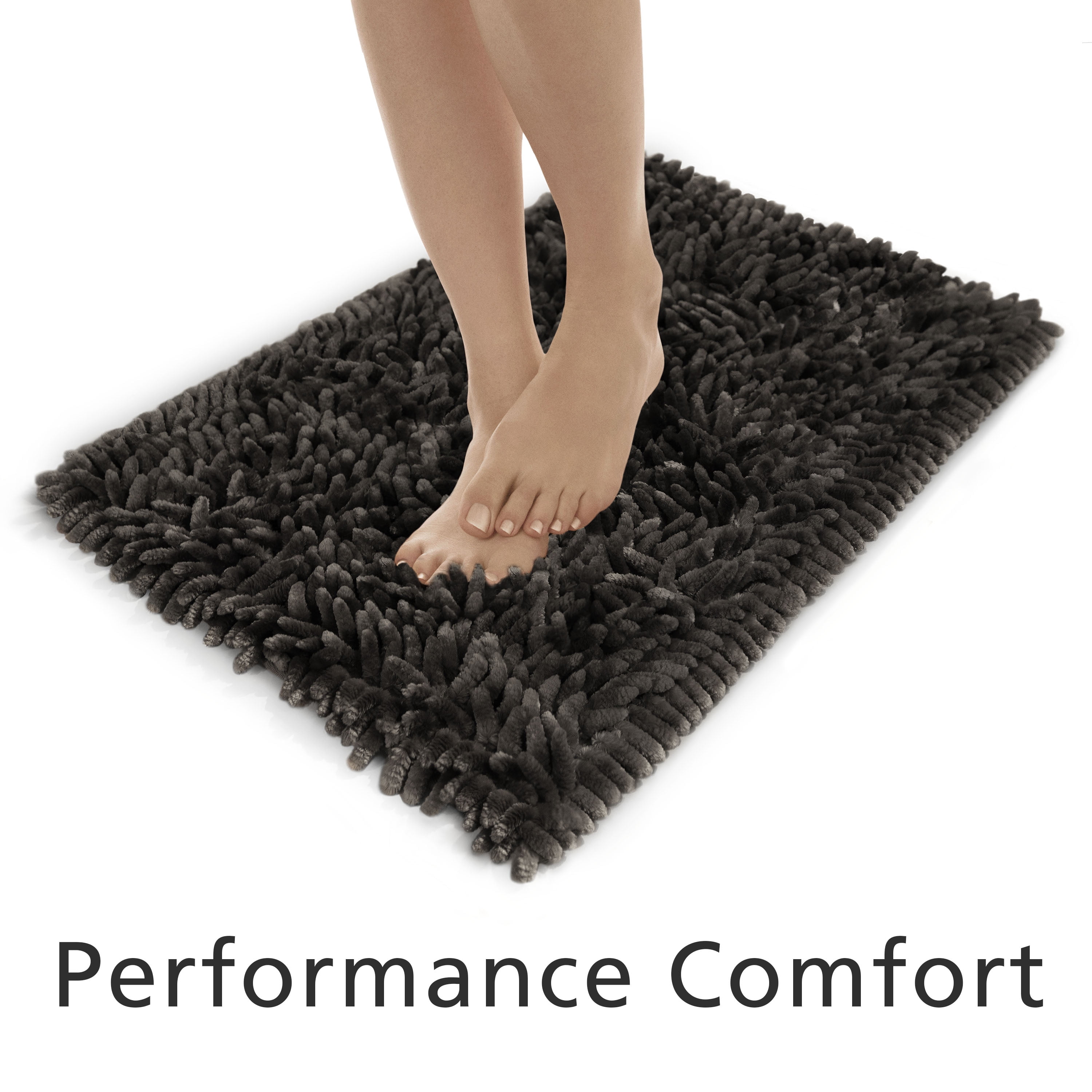 Mainstays Performance Bath Rug, Black, Shiny Chenille Top, Memory Foam