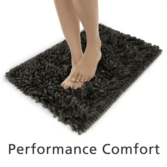 Mainstays Performance Bath Rug, Black, Shiny Chenille Top, Memory Foam, 17x24”