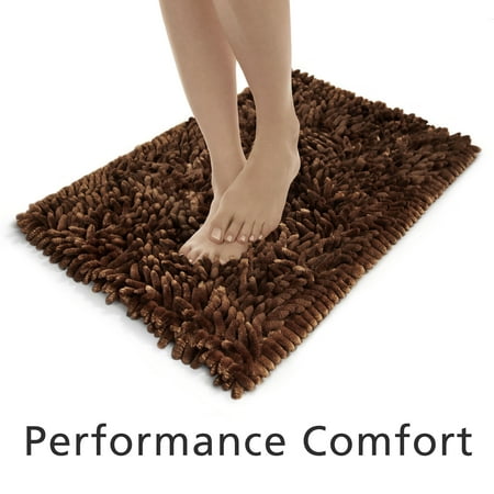 Mainstays Performance Bath Rug, Brown, Shiny Chenille Top, Memory Foam, 17x24”