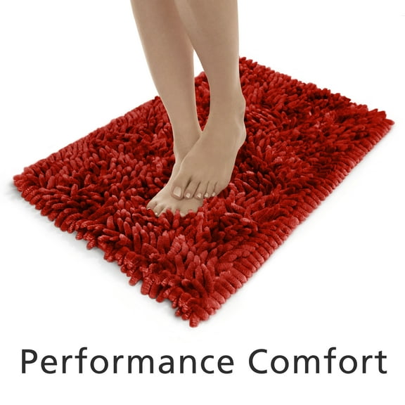 Mainstays Performance Shiny Chenille Absorbent Memory Foam Bath Mat, 17x24”, Red