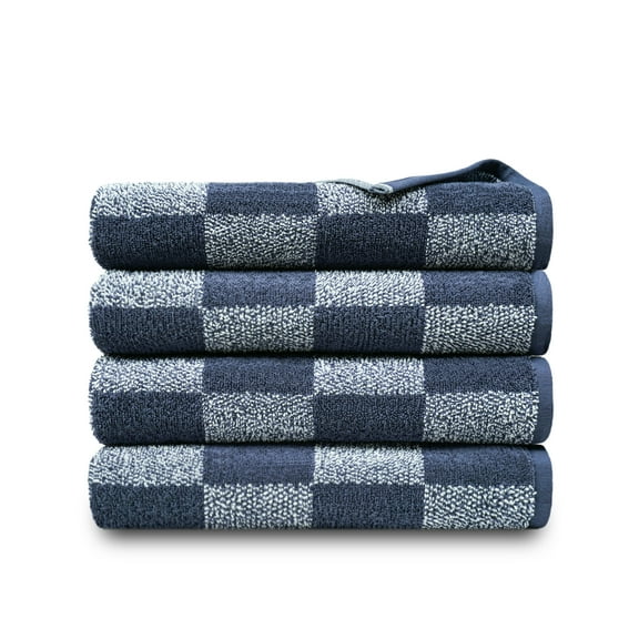 Mainstays Performance Checkered Bath Towel, 54" x 30", Indigo - Pack of 4