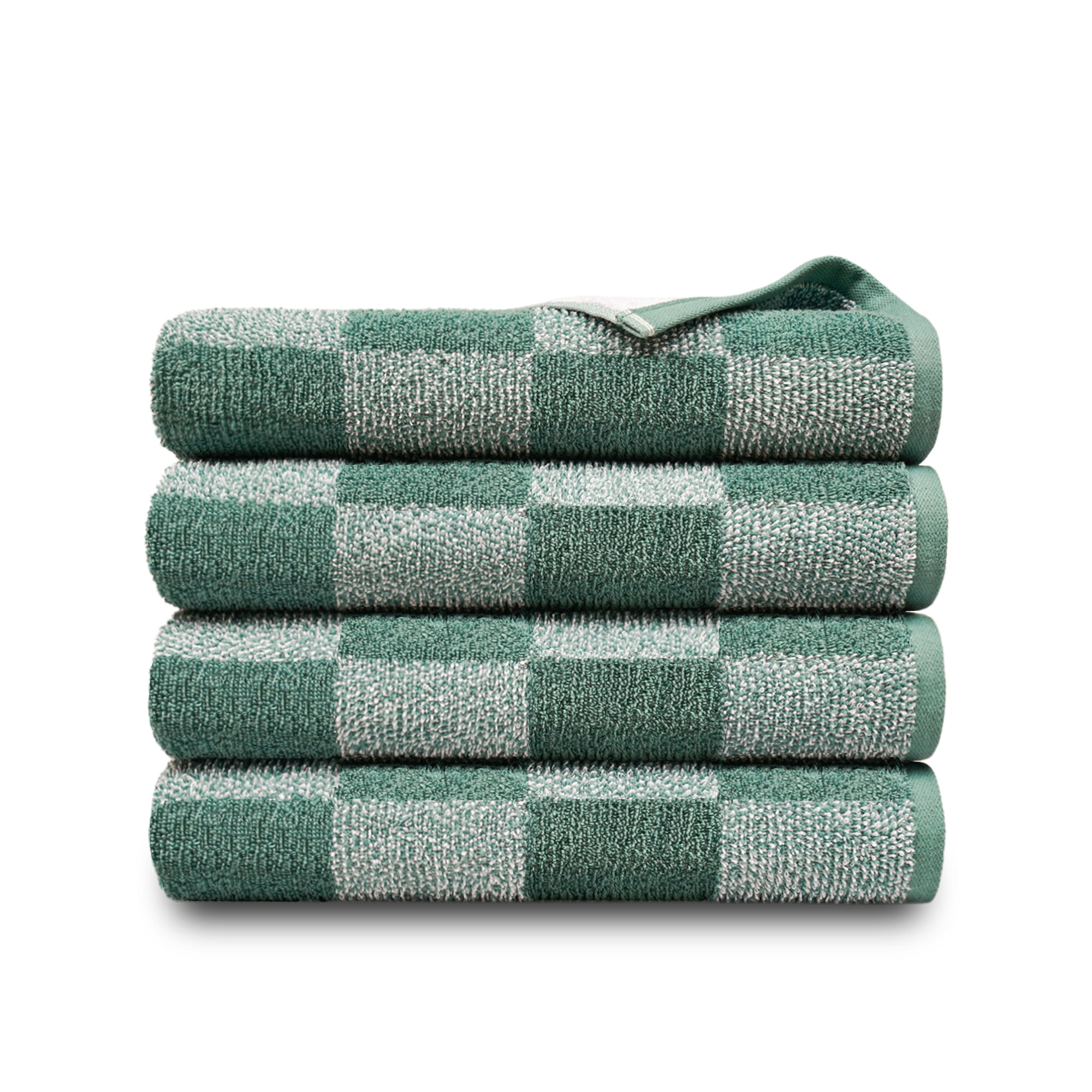 Mainstays Performance Checkered Bath Towel, 54" x 30", Sage - Pack of 4