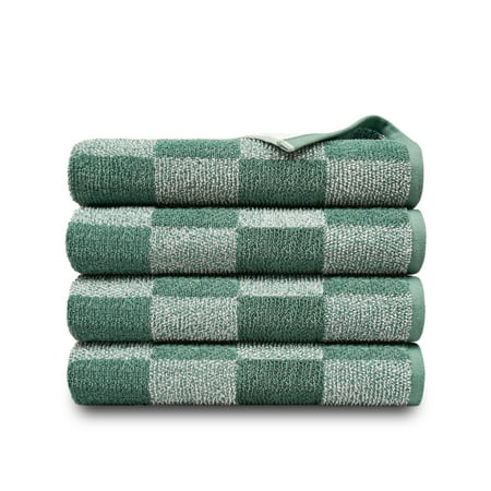 Mainstays Performance Checkered Bath Towel, 54" x 30", Sage - Pack of 4