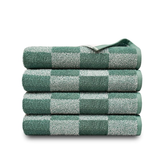Mainstays Performance Checkered Bath Towel, 54" x 30", Sage - Pack of 4