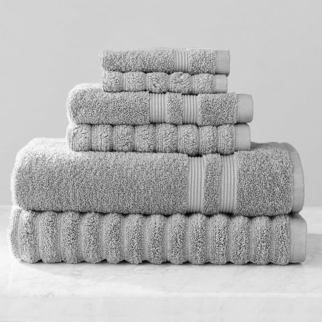 Mainstays Performance Mix Textured 6-Piece Bath Towel Set - Grey Flannel