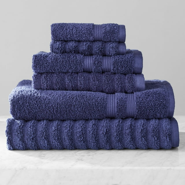 Mainstays Performance Mix Textured 6-Piece Bath Towel Set - Navy Blue