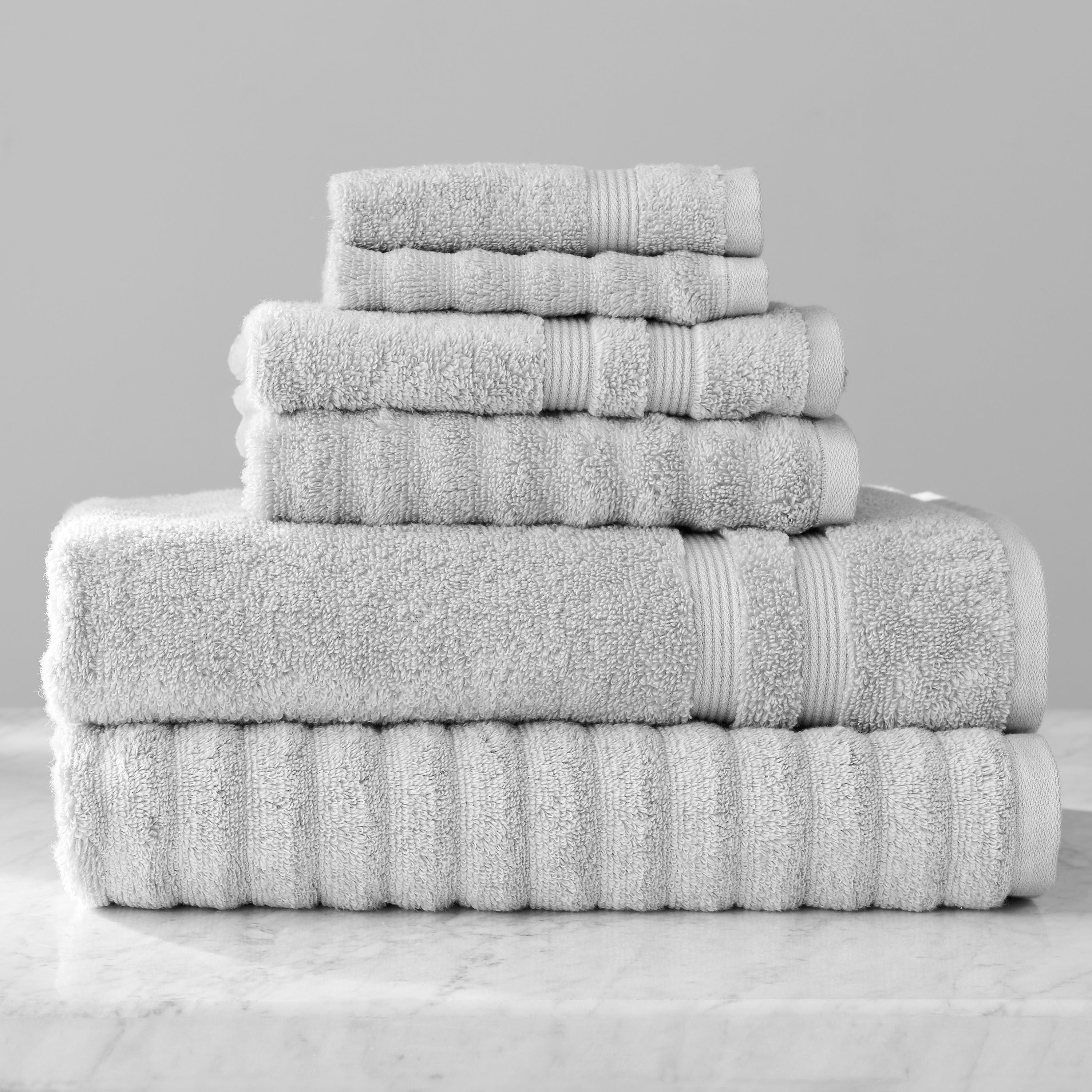 Mainstays 6 Piece Textures Cotton Bath Towel Set, Arctic White