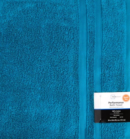 Mainstays Performance Quick Dry Solid Teal Sachet Bath Towel, 1 Each