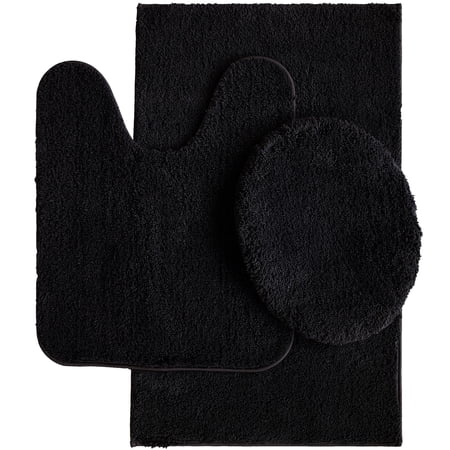 Mainstays Performance Recycled Polyester 3 Piece Bath Rug Set, Rich Black