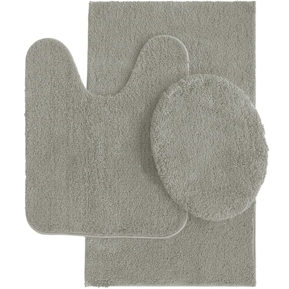 Mainstays Performance Recycled Polyester 3 Piece Bath Rug Set, Soft Silver