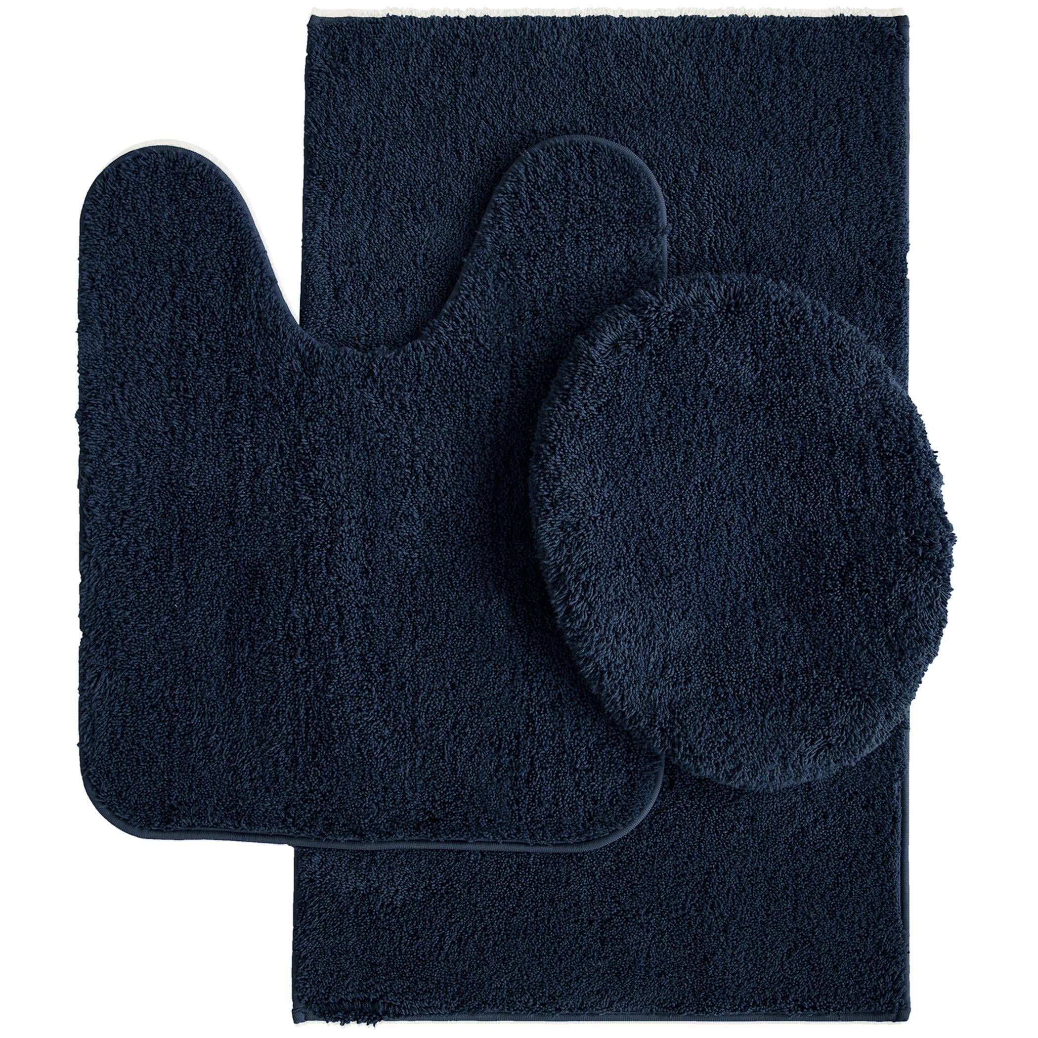 Mainstays Performance Recycled Polyester 3 Piece Bath Rug Set, Washed Indigo