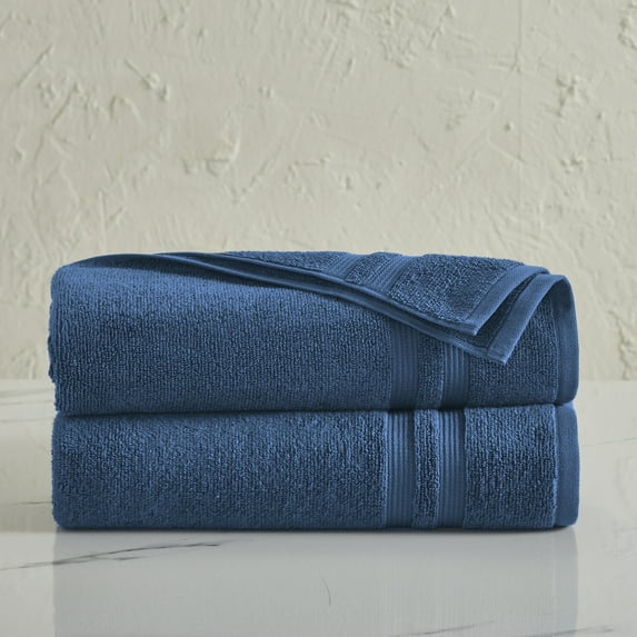 Mainstays Performance Cotton 2-Piece Bath Sheet Set, Oversized Super Soft Quick Dry Fade Resistant, Solid Navy