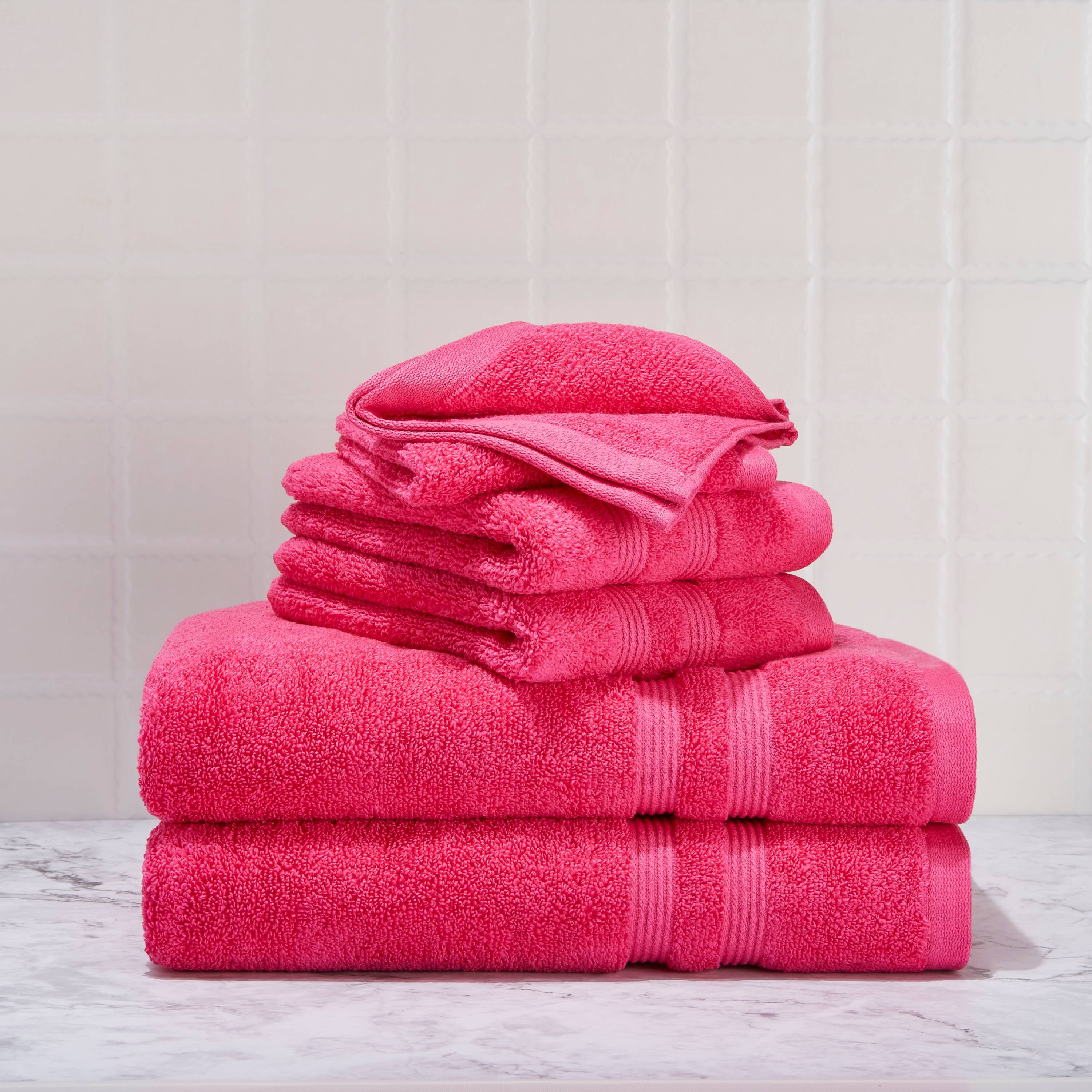 Mainstays Solid 6-Piece Bath Set, Bright Pink 