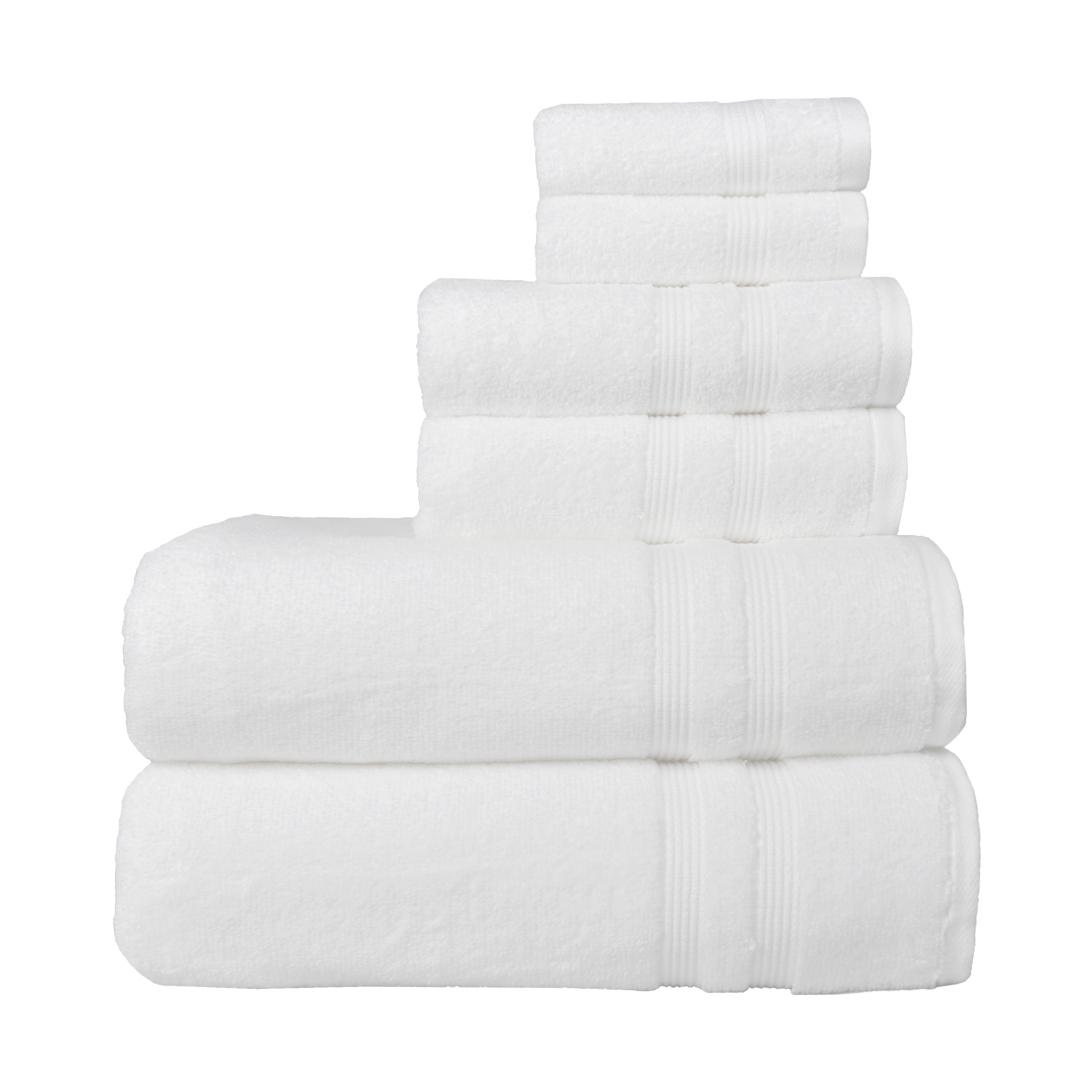 Mainstays 6 Piece Textures Cotton Bath Towel Set, Arctic White, Size: 6-Piece Towel Set (2 Bath + 2 Hand + 2 Washcloths)