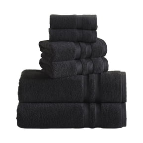 Mainstays Performance Cotton 6-Piece Bath Towel Set, Super Soft Quick Dry Fade Resistant, Solid Black