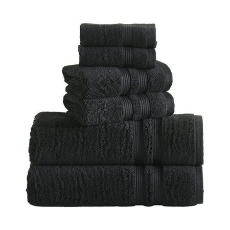 Mainstays Performance 6-Piece Bath Towel Set, Quick Dry, Fade Resistant, Rich Black