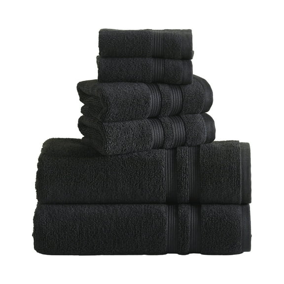Mainstays Performance Cotton 6-Piece Bath Towel Set, Super Soft Quick Dry Fade Resistant, Solid Black
