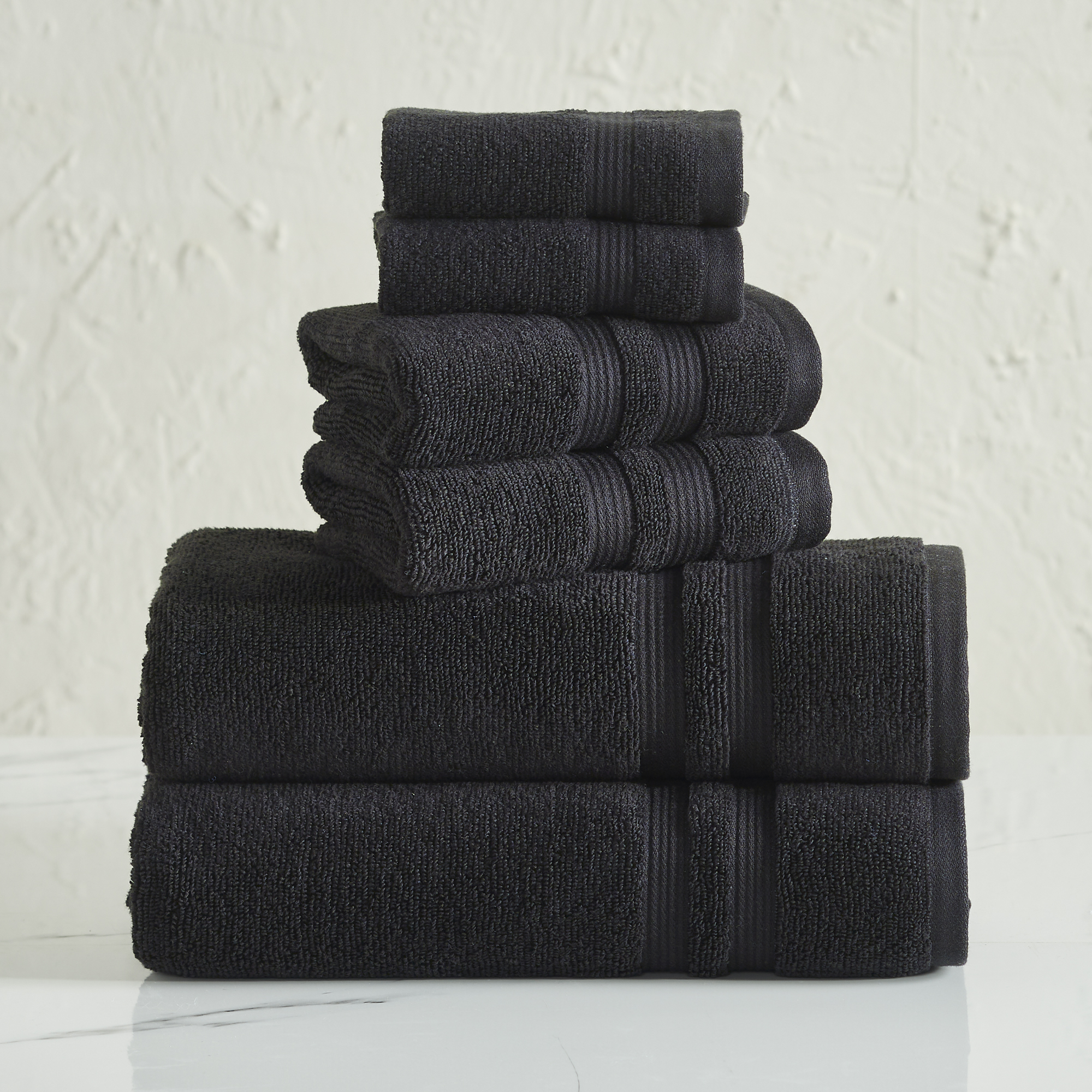 Mainstays Performance Solid 6Piece Bath Towel Set, Black
