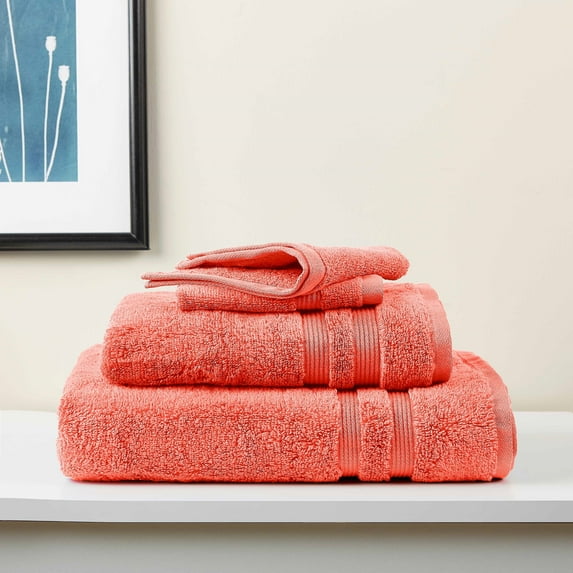 Mainstays Performance Solid 6-Piece Bath Towel Set - Coral Fire