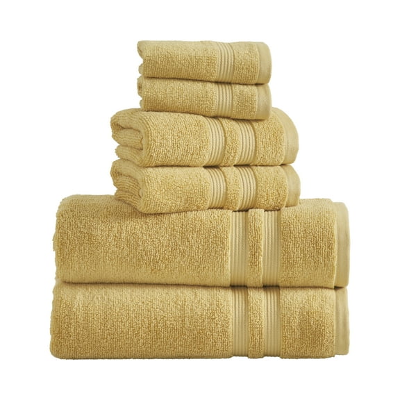 Mainstays Performance Cotton 6-Piece Bath Towel Set, Super Soft Quick Dry Fade Resistant, Solid Yellow