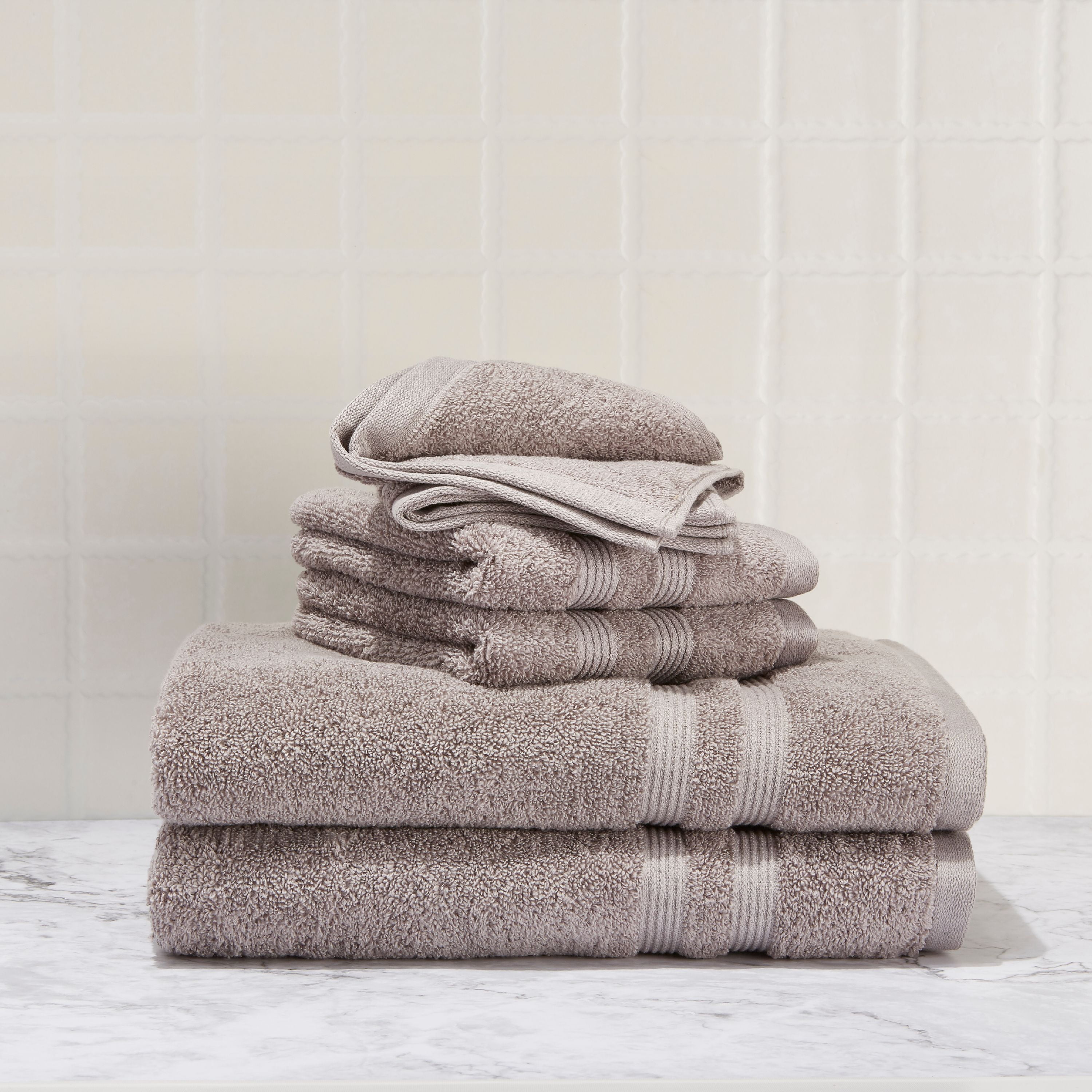 Mainstays 6 Piece Textures Cotton Bath Towel Set, Arctic White, Size: 6-Piece Towel Set (2 Bath + 2 Hand + 2 Washcloths)