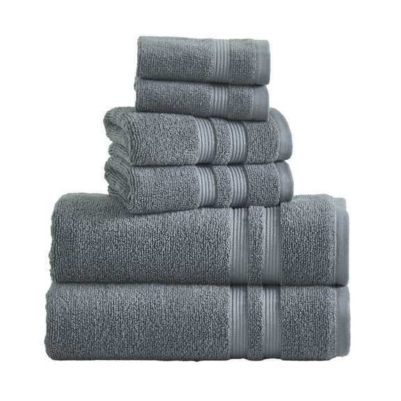 Mainstays 6-Piece Performance Bath Towel Set, Super Soft Quick Dry, Solid Grey