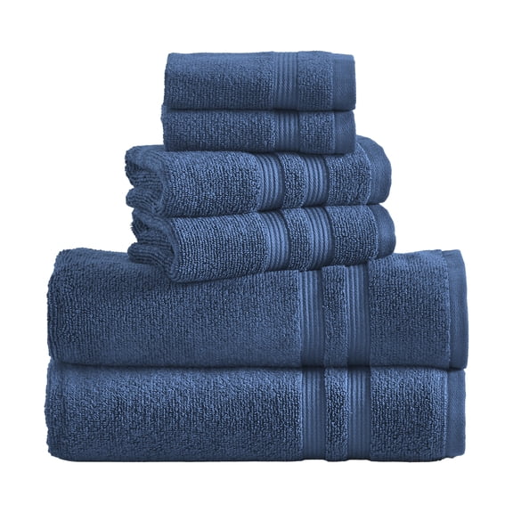 Mainstays Performance Cotton 6-Piece Bath Towel Set, Super Soft Quick Dry Fade Resistant, Solid Navy