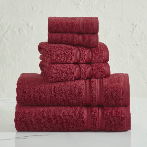 Mainstays Performance Cotton 6-Piece Bath Towel Set, Super Soft Quick Dry Fade Resistant, Solid Red