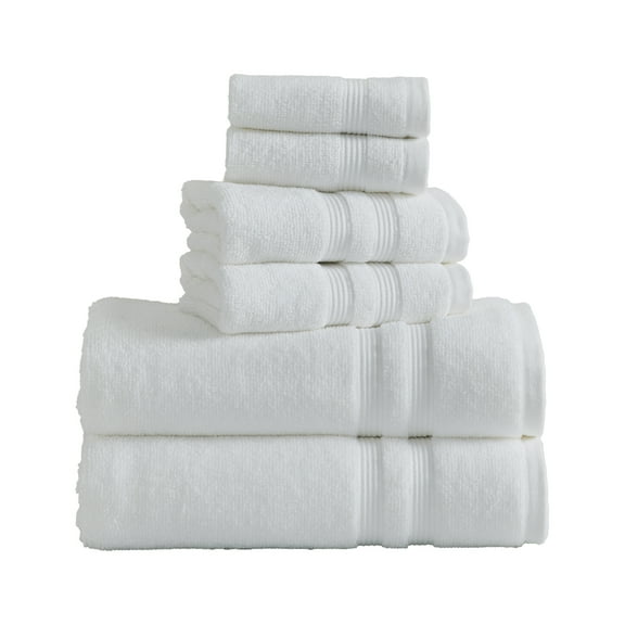 Mainstays Performance Cotton 6-Piece Bath Towel Set, Super Soft Quick Dry Fade Resistant, Solid White