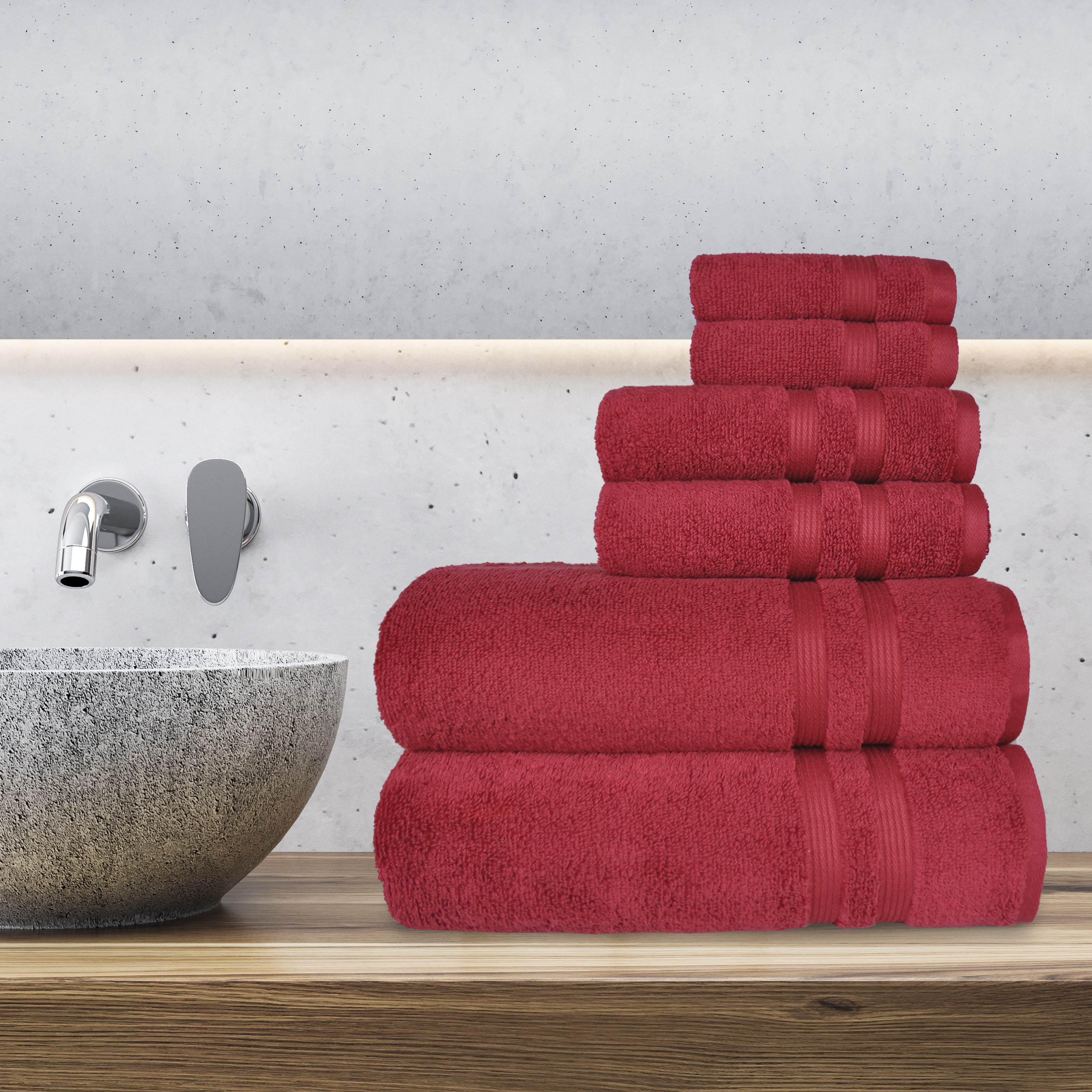 Mainstays Performance Solid 6 Piece Towel Set, Red - image 1 of 7