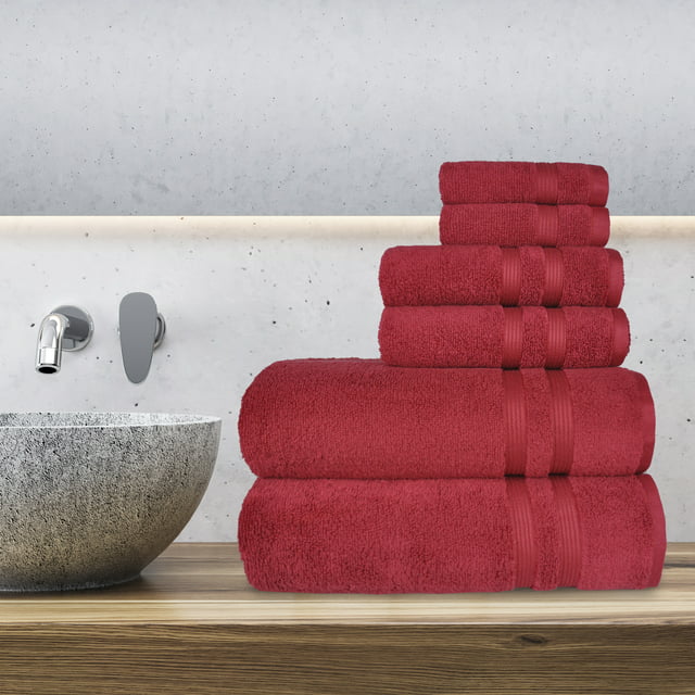 Mainstays Performance Solid 6 Piece Towel Set, Red