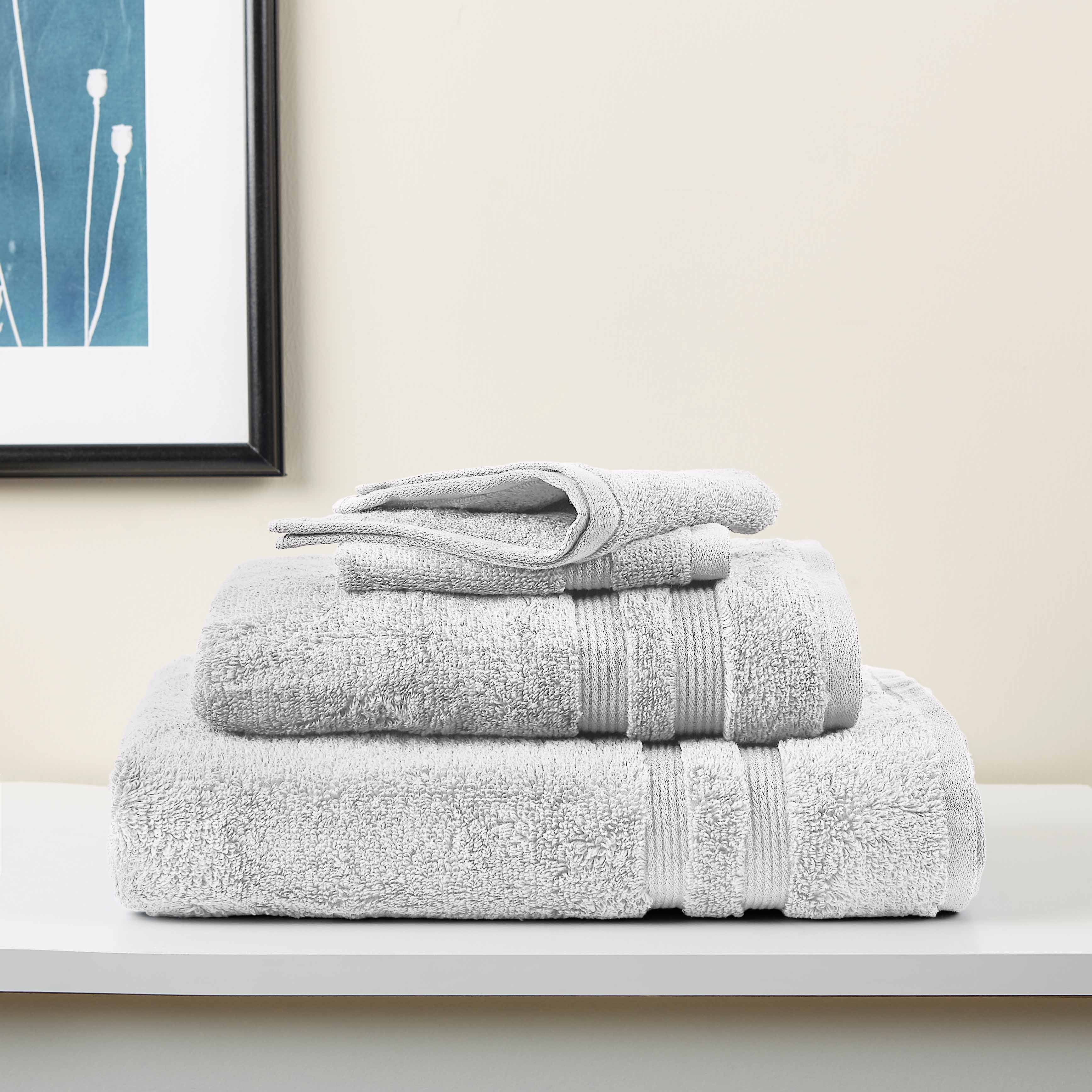 Mainstays Performance Solid 6 Piece Towel Set, Soft Silver, Size: 6-Piece Towel Set (2 Bath + 2 Hand + 2 Washcloths)