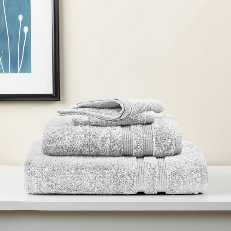 Mainstays Performance Solid 6 Piece Towel Set, Soft Silver