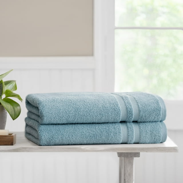 Mainstays Performance Solid Bath Sheet 2Piece Set, Blue Linen