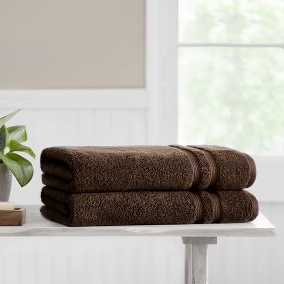 Mainstays Performance Cotton 2-Piece Bath Sheet Set, Oversized Super Soft Quick Dry Fade Resistant, Solid Brown