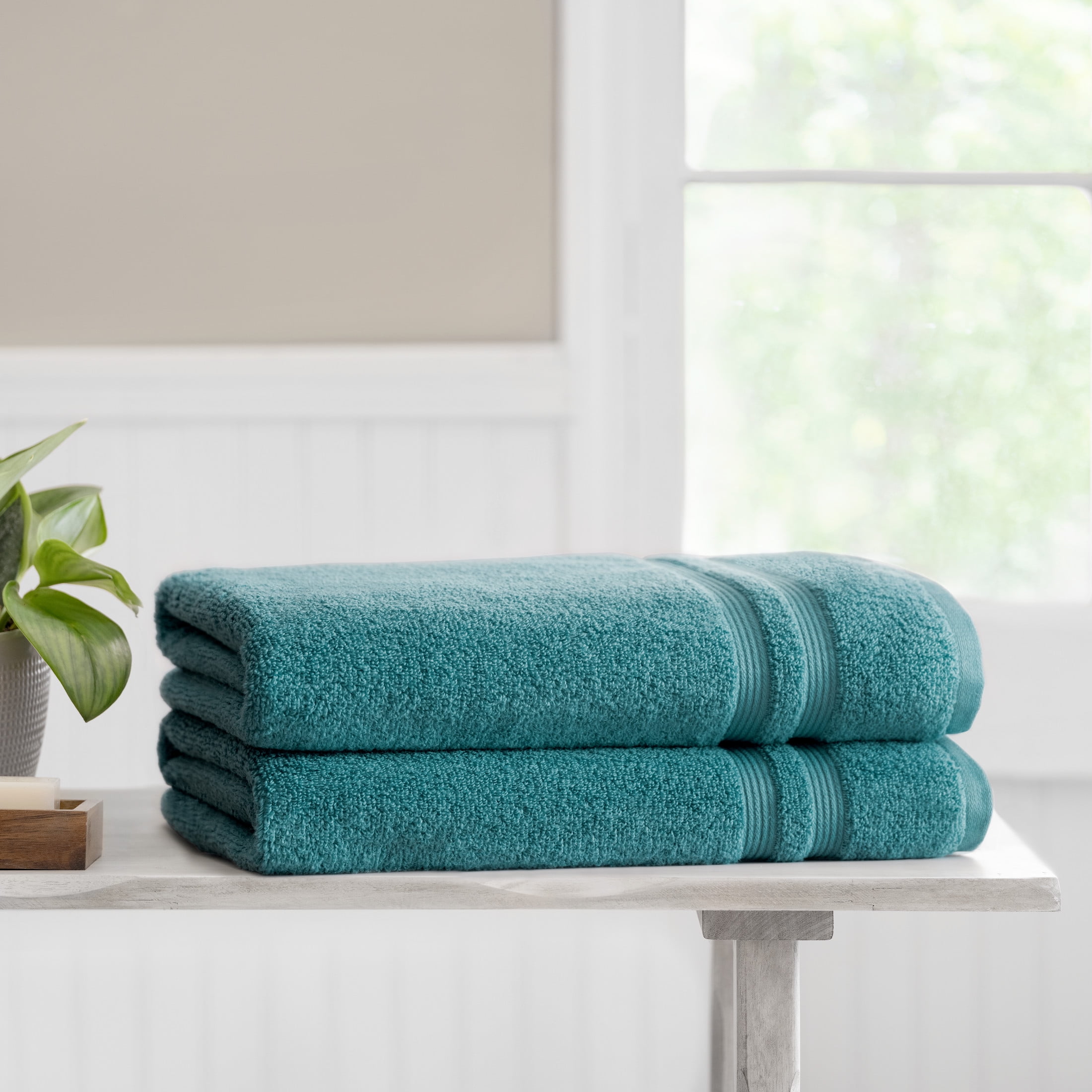 Mainstays Performance Solid Bath Sheet 2-Piece Set, Cool Water