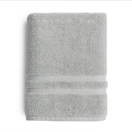 Mainstays Performance Cotton Bath Towel, Super Soft Quick Dry Fade Resistant, Solid Silver