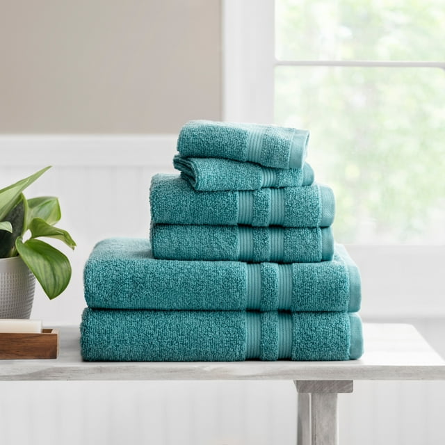 Mainstays Performance Solid Bath Towel 6Piece Set, Aqua