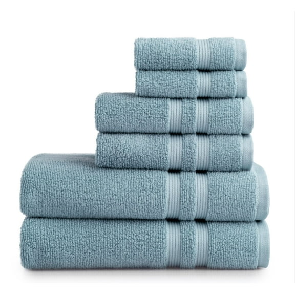 Mainstays Performance Cotton 6-Piece Bath Towel Set, Super Soft Quick Dry Fade Resistant, Solid Blue