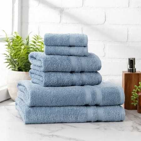 Mainstays Performance Solid Bath Towel 6-Piece Set, Blue Linen