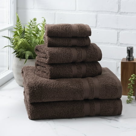 Mainstays Performance Solid Bath Towel 6-Piece Set, Brown Basket