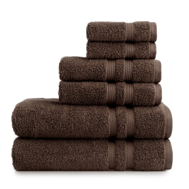 Mainstays Performance Solid Bath Towel 6Piece Set, Brown Basket
