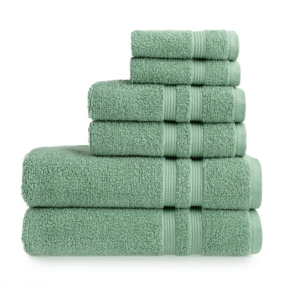 Mainstays Performance Cotton 6-Piece Bath Towel Set, Super Soft Quick Dry Fade Resistant, Solid Green