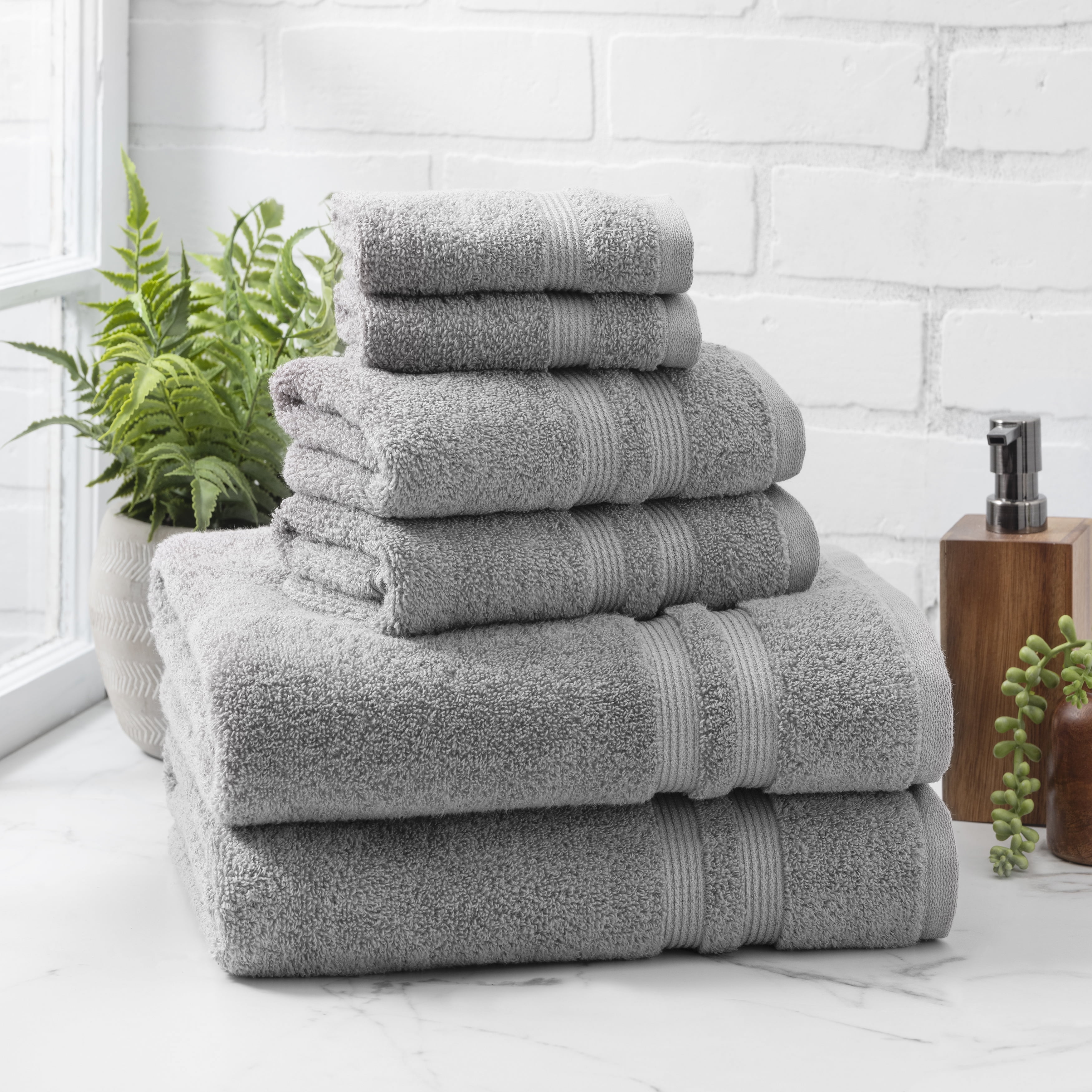 Mainstays Performance Solid Bath Towel 6-Piece Set, Grey Flannel - Walmart.com